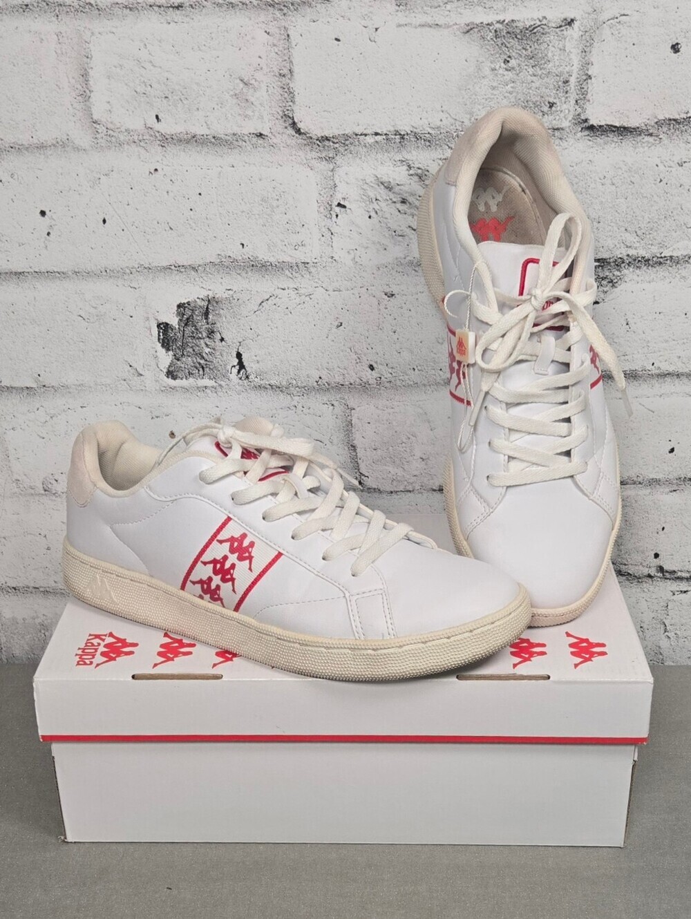 Kappa Low Top Sneakers Mens 10 White Red Logo Lace Up Casual Shoes